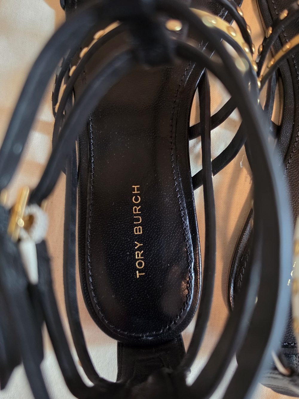 Tory Burch Black Leather Studded Gladiator Sandals - Picture 10 of 14